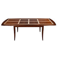 Table ovalisée extensible TRADITION en merisier massif avec 2 rallonges dépliées vue de profil 