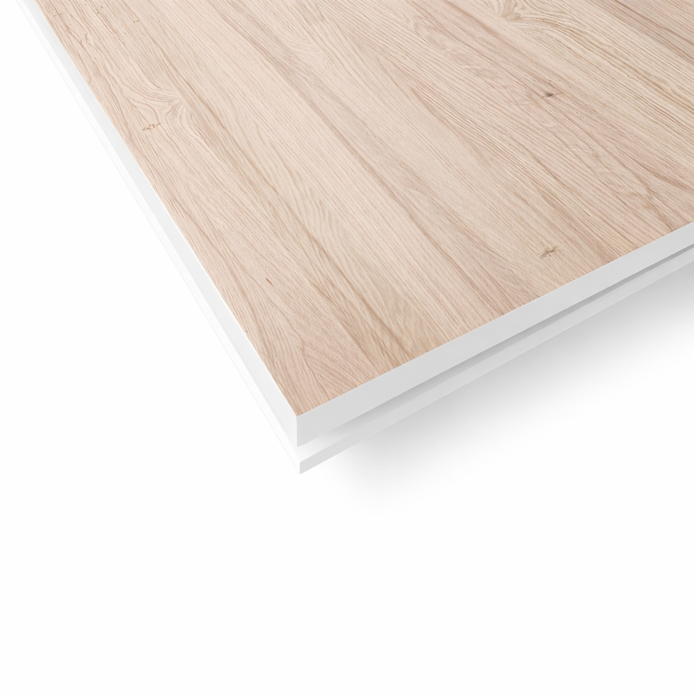 Thumbnail: Détail en angle du plateau en chêne massif naturel blanchi de la table extensible ÉGÉE