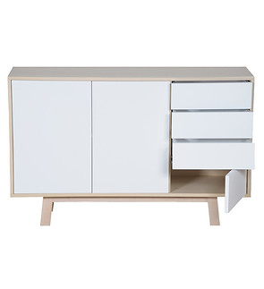  buffet bas spécial 2 portes 3 tiroirs 1 porte box tiroirs et box ouverts 