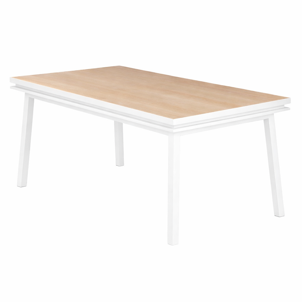 Miniature : Table rectangulaire ÉGÉE en chêne massif naturel et laque blanche, vue de biais sur fond blanc