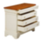 commode en merisier blanc crème avec 4 tiroirs ouverts de biais