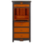 bureau secrétaire en merisier massif laqué gris et orange ouvert