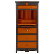 bureau secrétaire en merisier massif laqué gris et orange ouvert