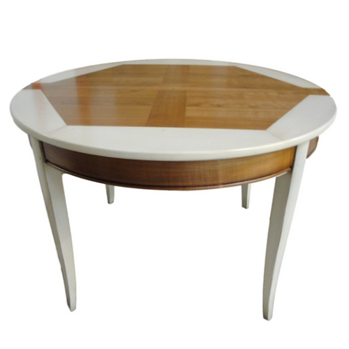table ronde merisier et laque blanche