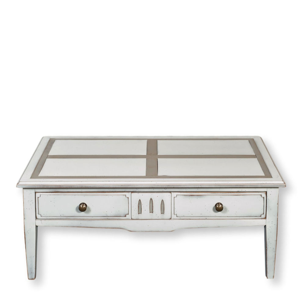 table basse bois blanche française blanche et grise vue de face