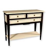console 3 tiroirs DIRECTOIRE - merisier laquée noire et blanche vue de biais
