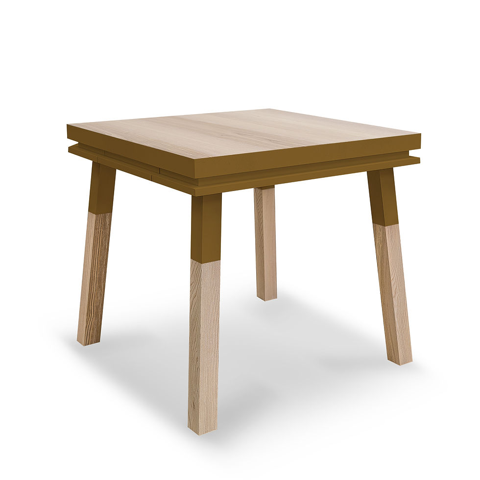 table carrée fixe en bois massif ÉGÉE tabac de Ruca vue de biais détourée sur fond blanc