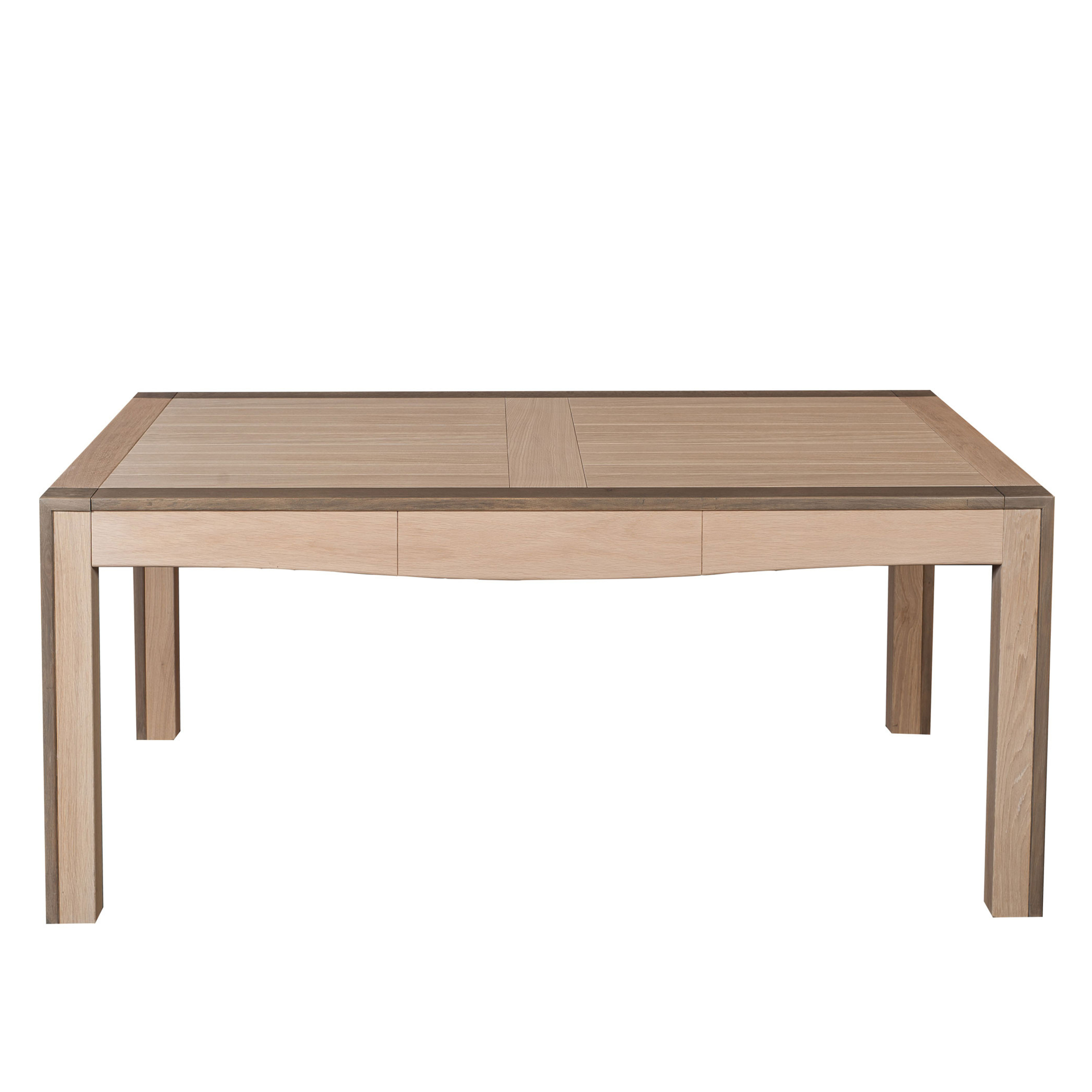 Table de repas extensible en chêne massif vue de profil sans les rallonges