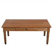 table basse merisier avec 1 tiroir vu de face