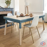 Table à manger rectangulaire design scandinave bois massif extensible finition bleue