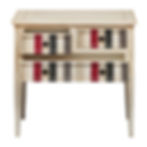Meuble console style Directoire blanc crème avec rayures sur les tiroirs ouverts