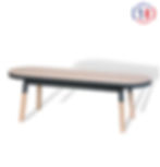 French dark blue design tv bench support in solid wood on a white background bias view
