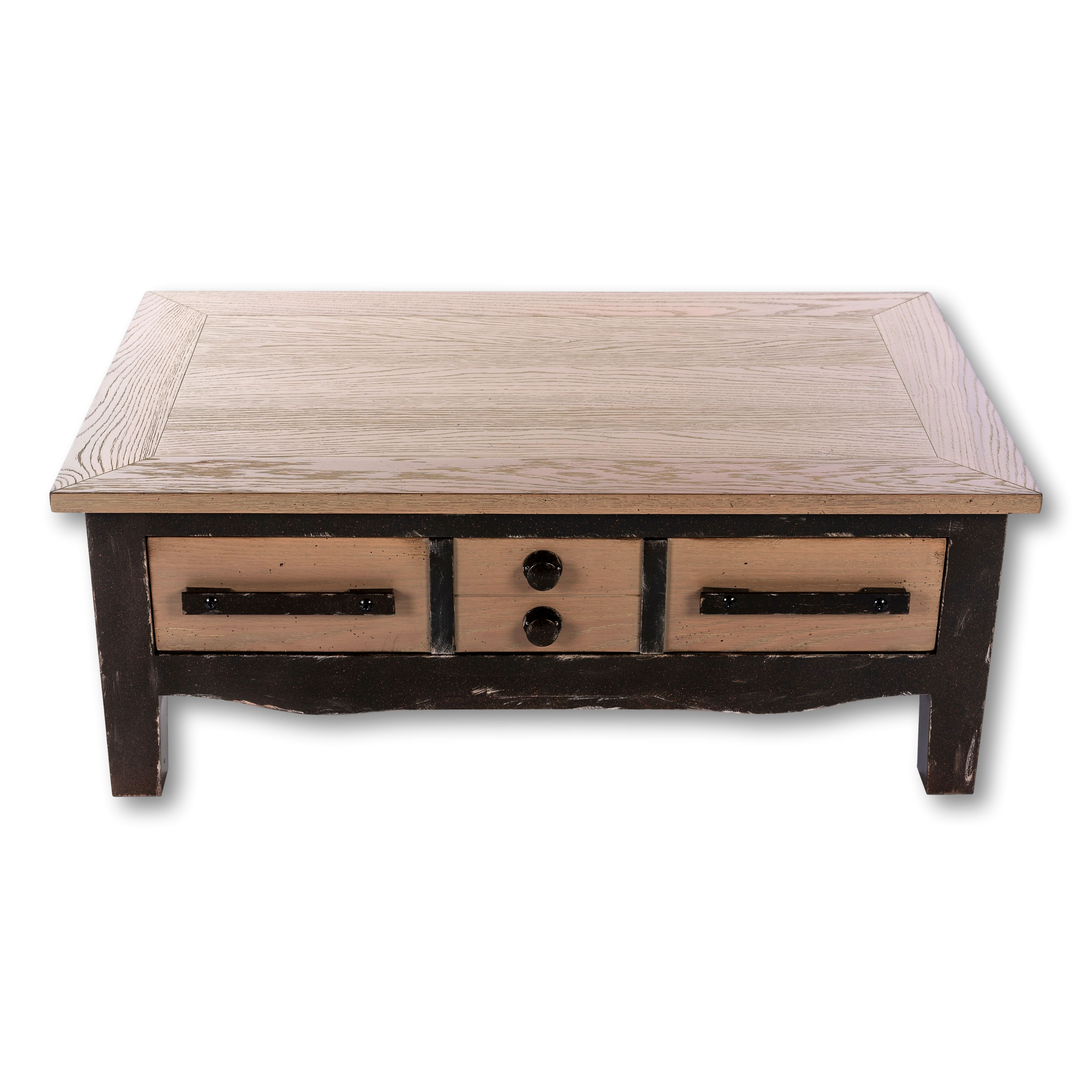 table basse chêne finition industrielle vue de face sur fond blanc