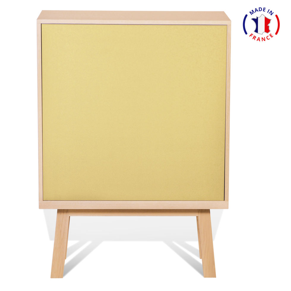 french design 1-door yellow low wardrobe in wood on a white background, face view