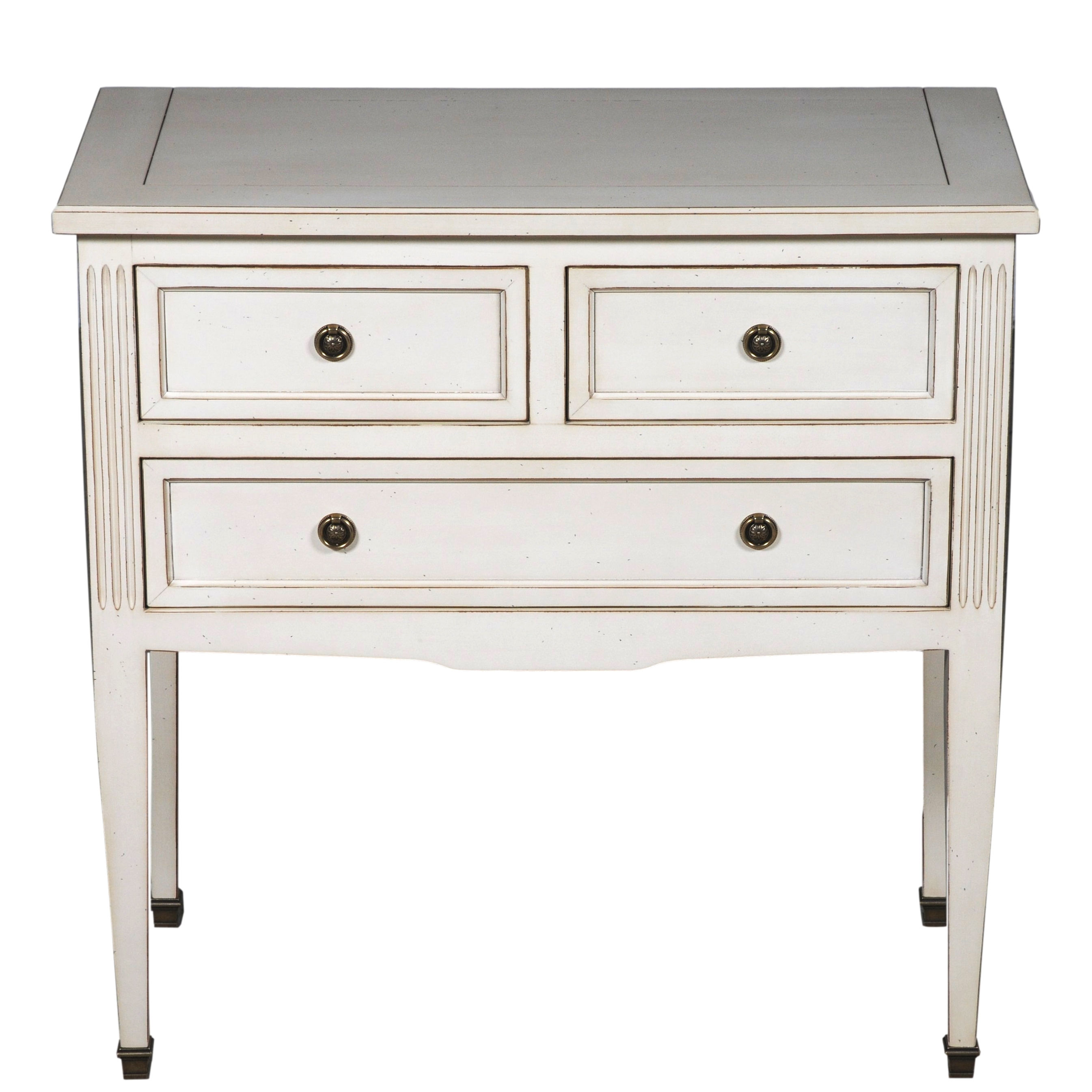 console 3 tiroirs merisier laqué blanc-crème de face