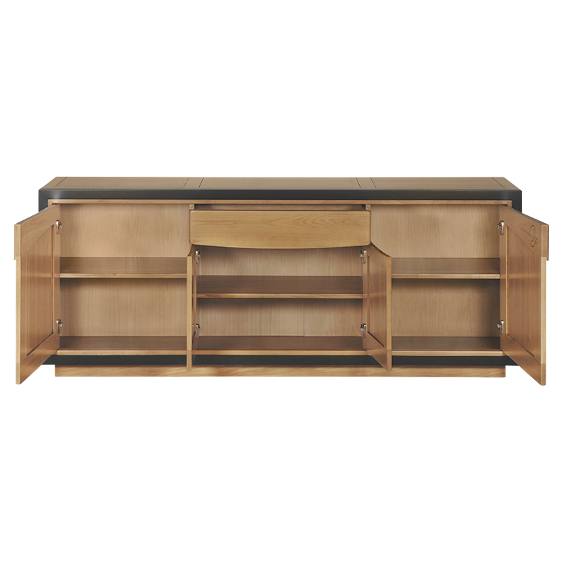 Thumbnail: grand buffet en bois massif 4 portes ouvertes STELLA vu de face merisier