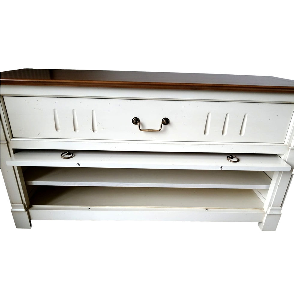 Miniature : meuble tv merisier avec porte relevable type garage, vue de face sur fond blanc