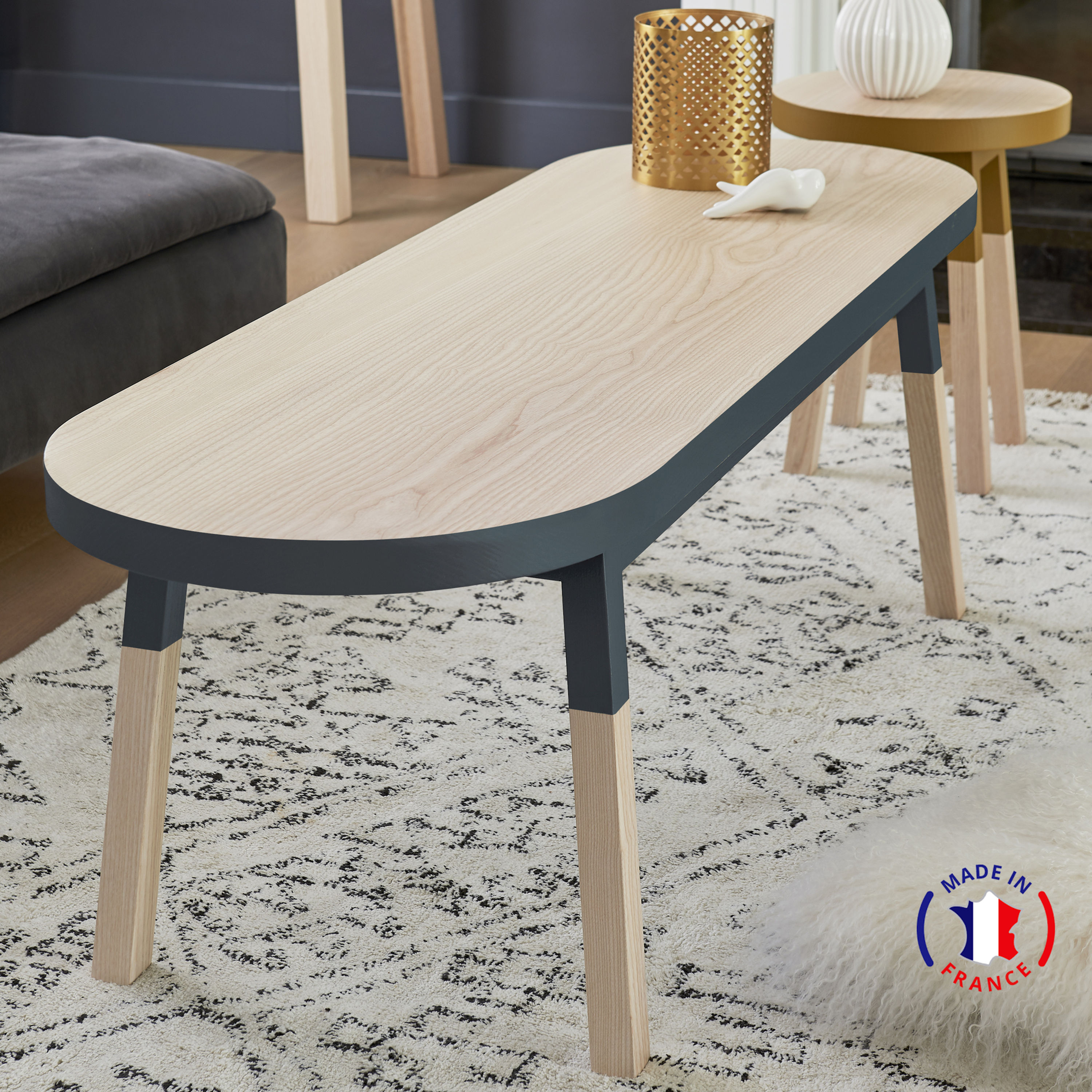 table basse banc en bois massif bleue