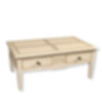 table basse merisier massif laquée blanc crème et gris MELANIE 1 grand tiroir vue de biais