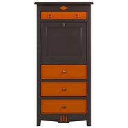 meuble secrétaire en bois merisier massif laqué gris et orange de face