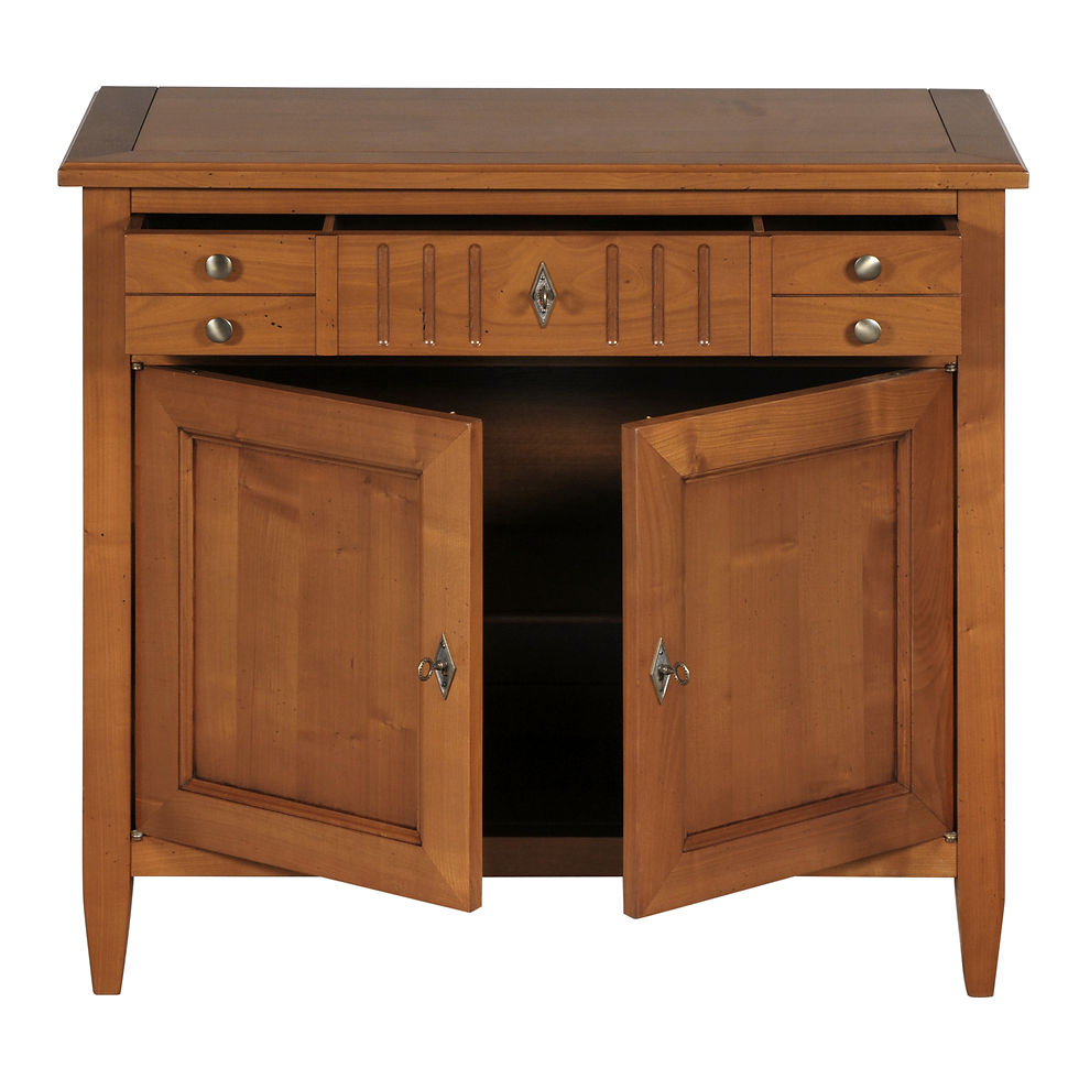 Thumbnail: petit buffet merisier de style louis xvi avec portes et tiroir ouvert