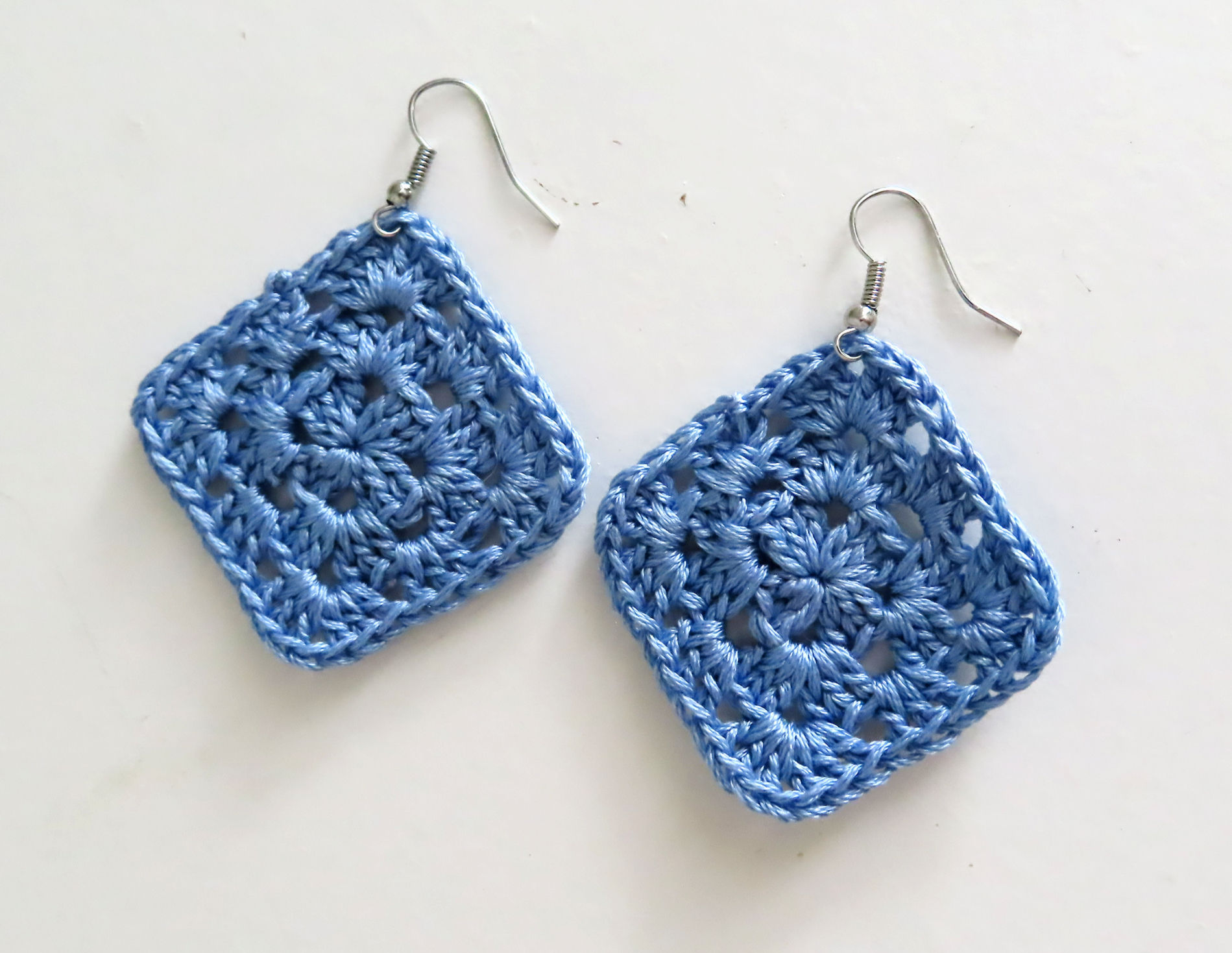 Blue Granny Square Earrings (Silver Hook)