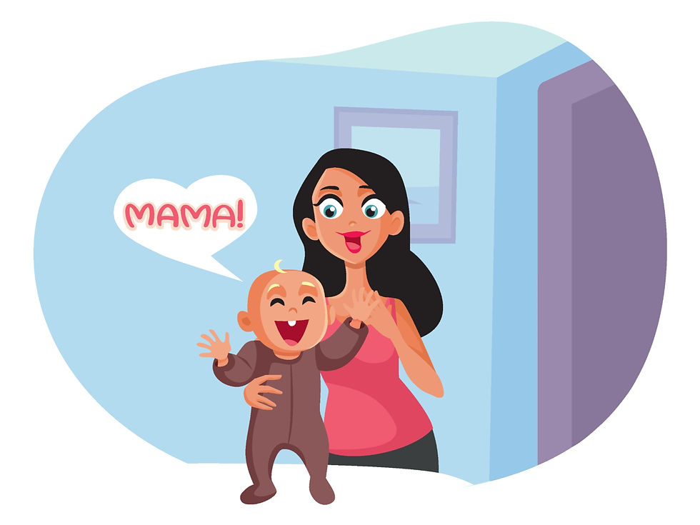 women holding her baby when the kid says her first words.