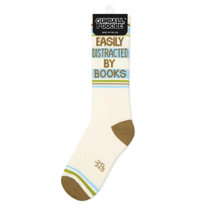 Thumbnail: Gumball Poodle socks "Easily Distracted By Books"