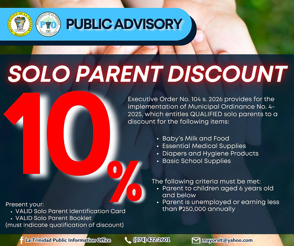 PUBLIC ADVISORY: SOLO PARENTS 10% DISCOUNT IMPLEMENTATION ORDER