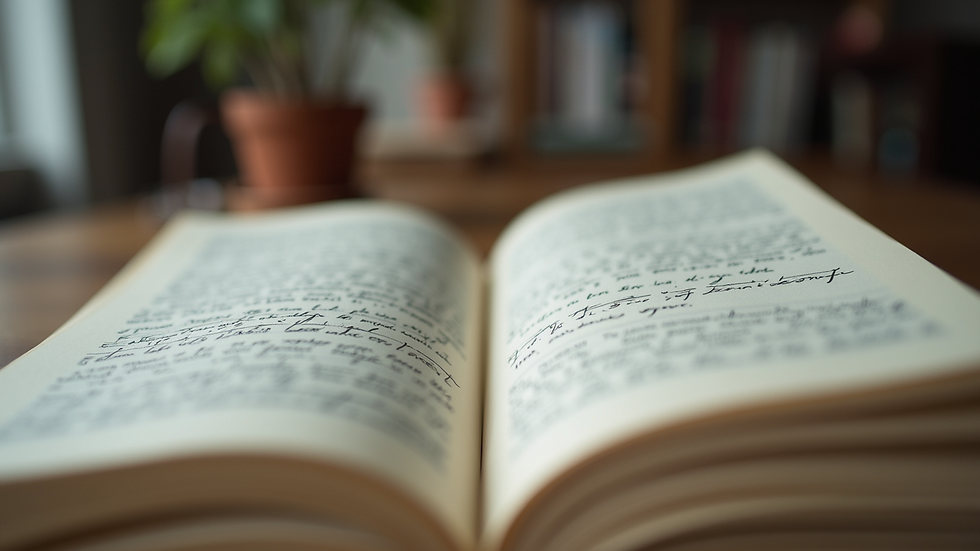 Close-up view of an open book with handwritten notes