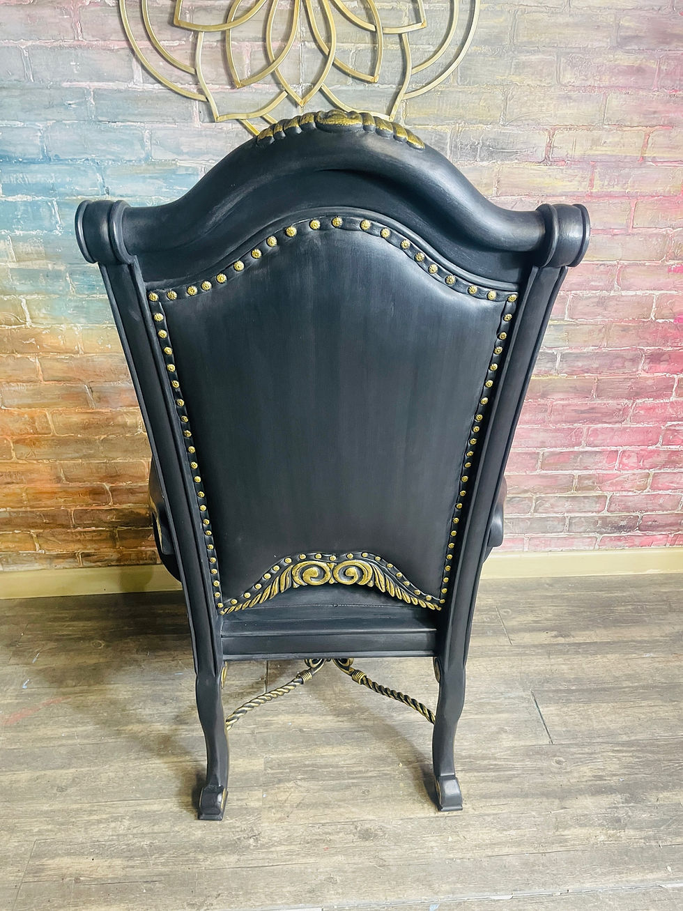Thumbnail: Large Ornate black leather chair 🖤
