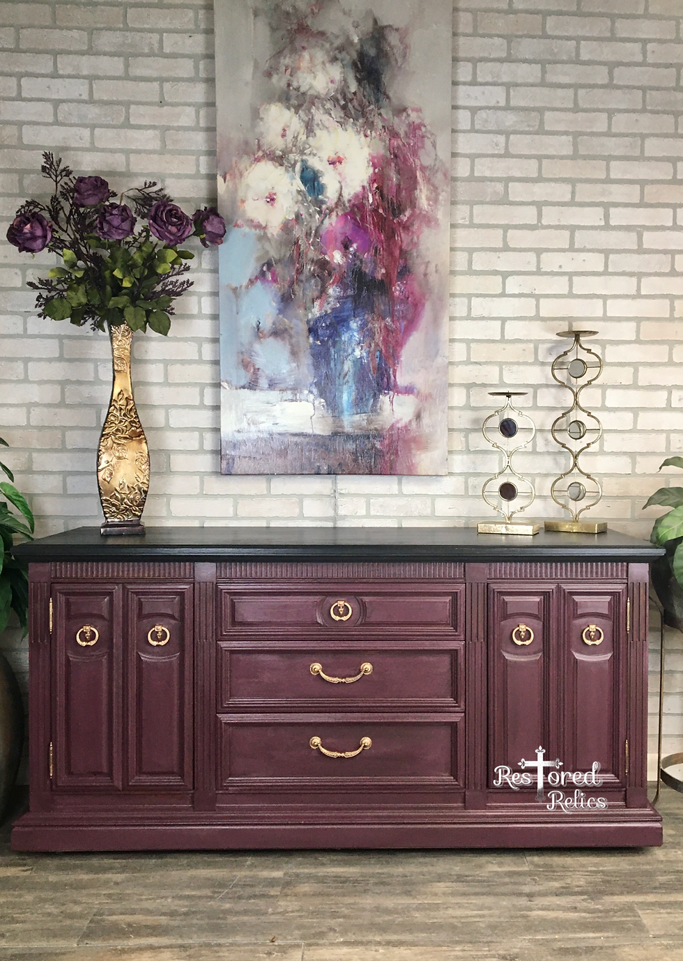 Eggplant Elegance Vintage Buffet /Dresser