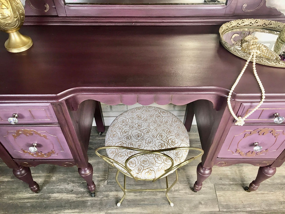 Thumbnail: Beautiful Plum Vintage Vanity with  Mirror / stool 