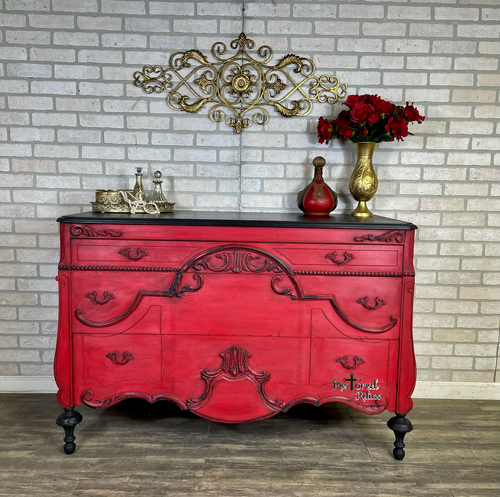 fitted lace wedding dress Vintage Retro Dresser: Red Black Midcentury Modern Cabinet – VINTARAMA main image 0