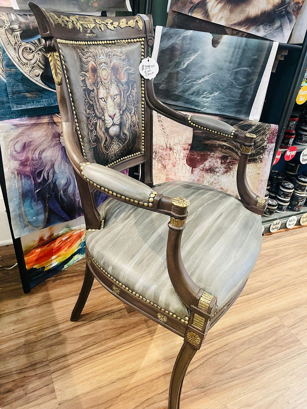 Thumbnail: Designer lion leather vintage chair 
