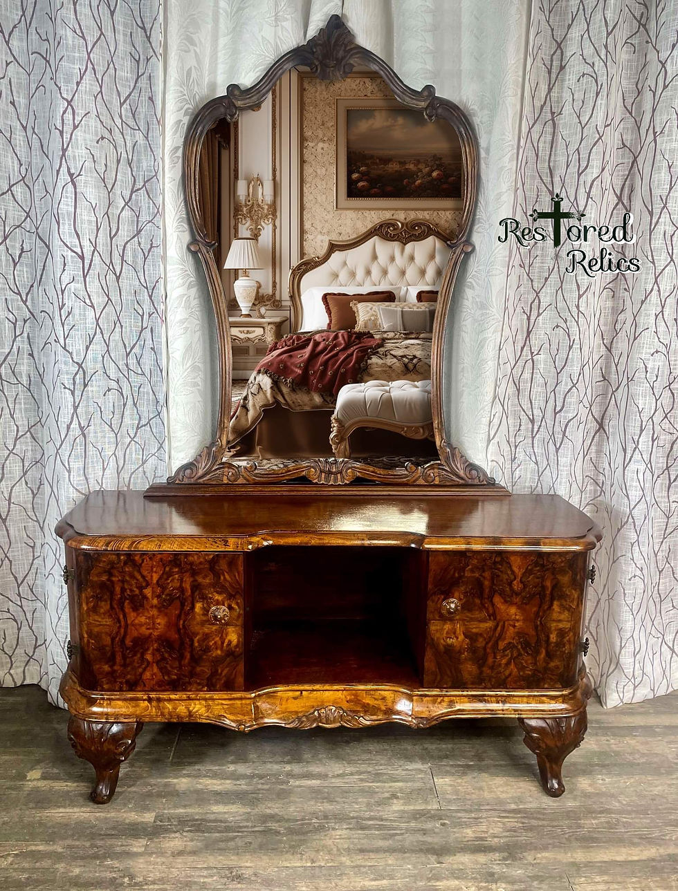 Gorgeous Burlewood, Vintage, Vanity
