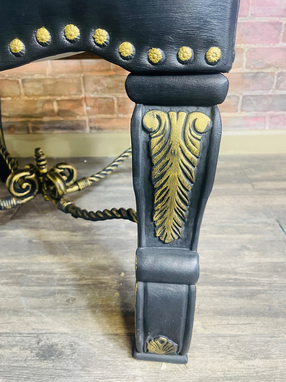 Thumbnail: Large Ornate black leather chair 🖤