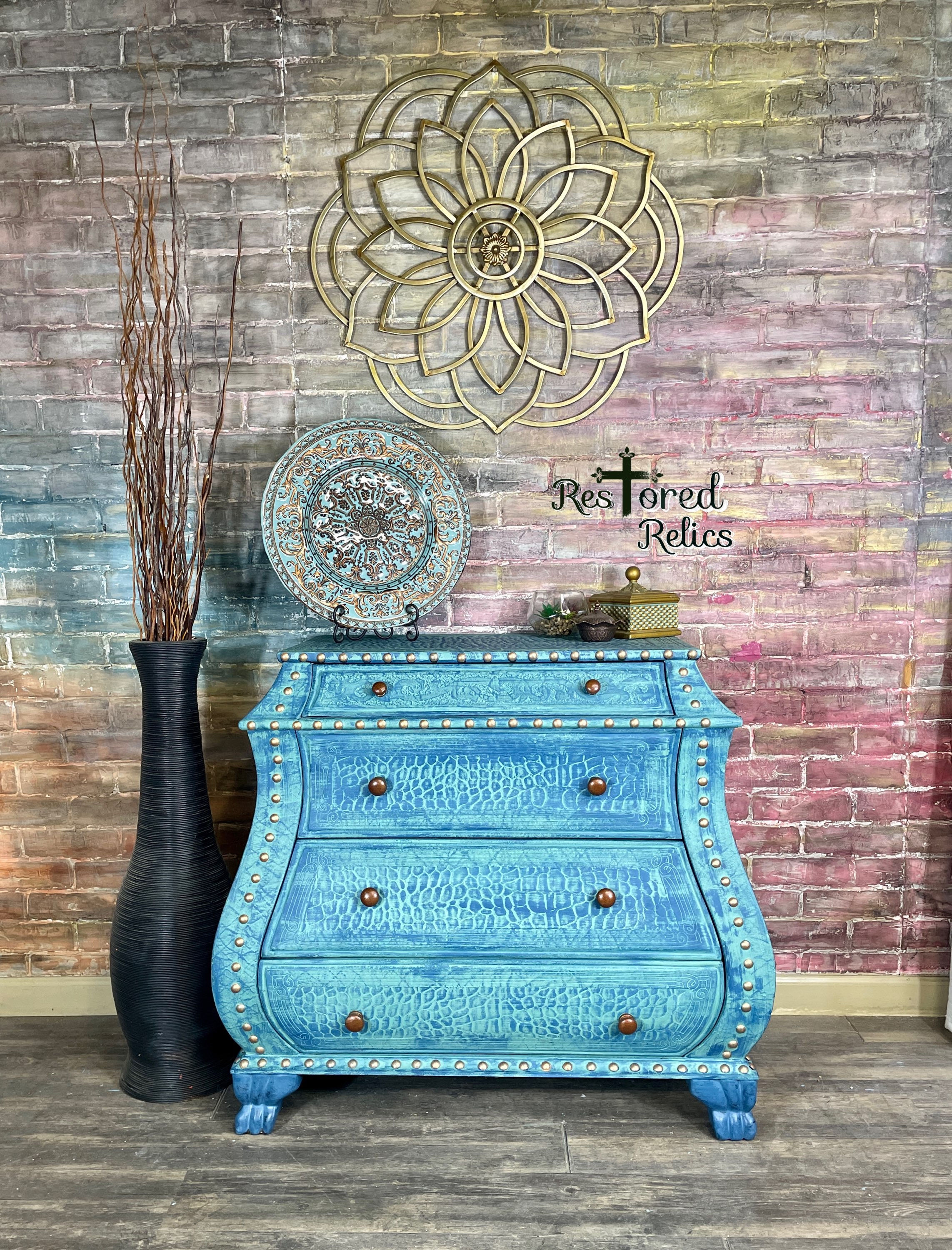 Beautiful textured Bombe Chest 
