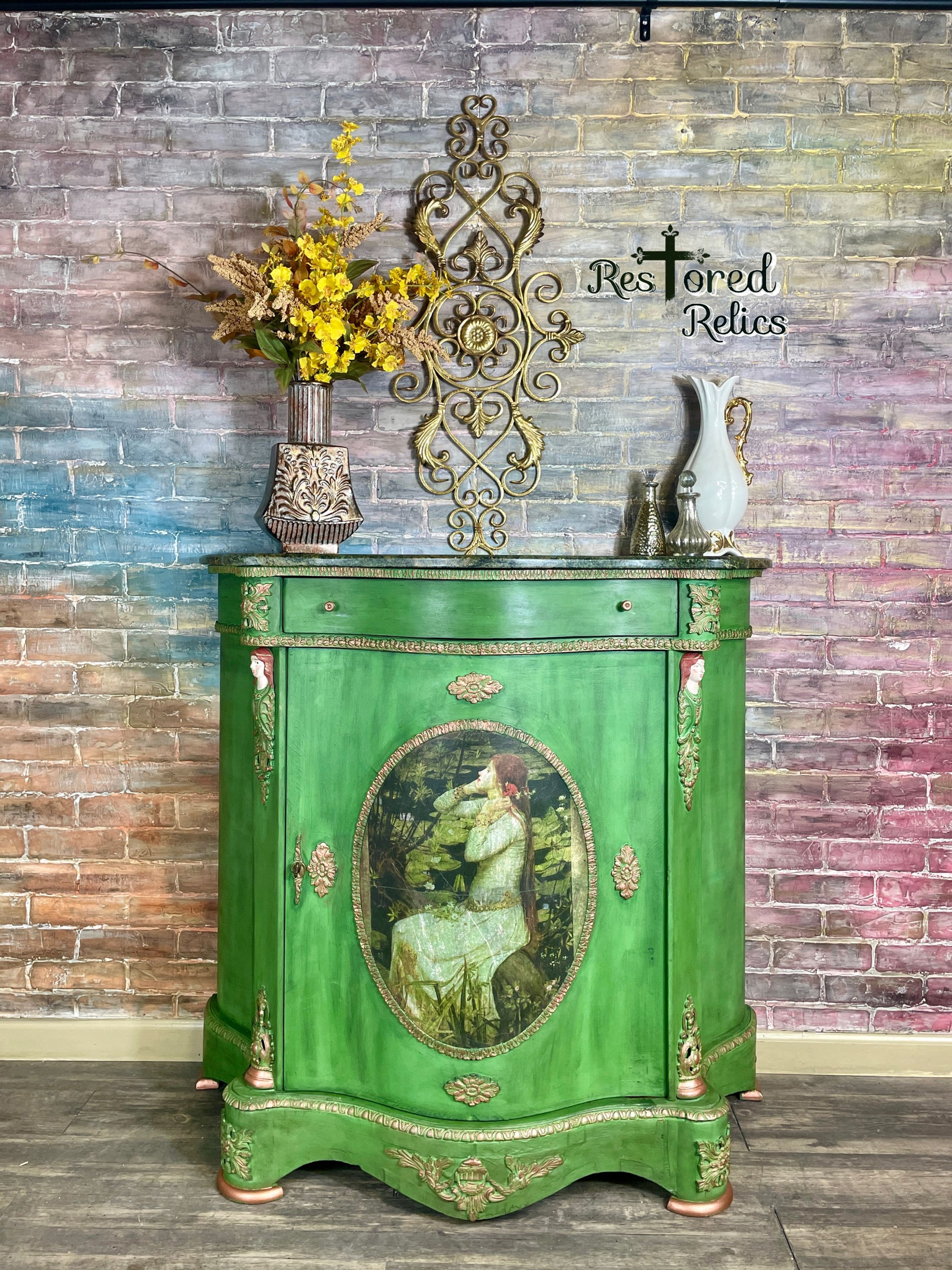 Introducing Ophelia “ Tall Serpentine Antique Accent Cabinet