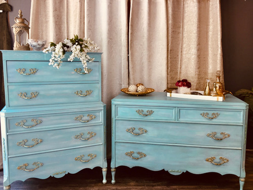 blue french dresser Large French Country Dresser ~ solid tiger oak antique dresser done in   Reincarnated with Love