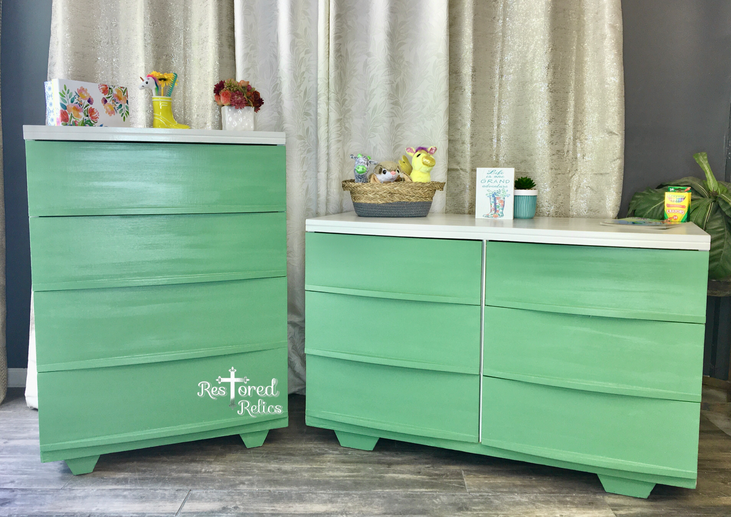mint green dresser Soft Minty Tall - DIY Furniture Makeover - Chalk Style Paint assembly required Sold-vintage MCM Dresser Set, Sage