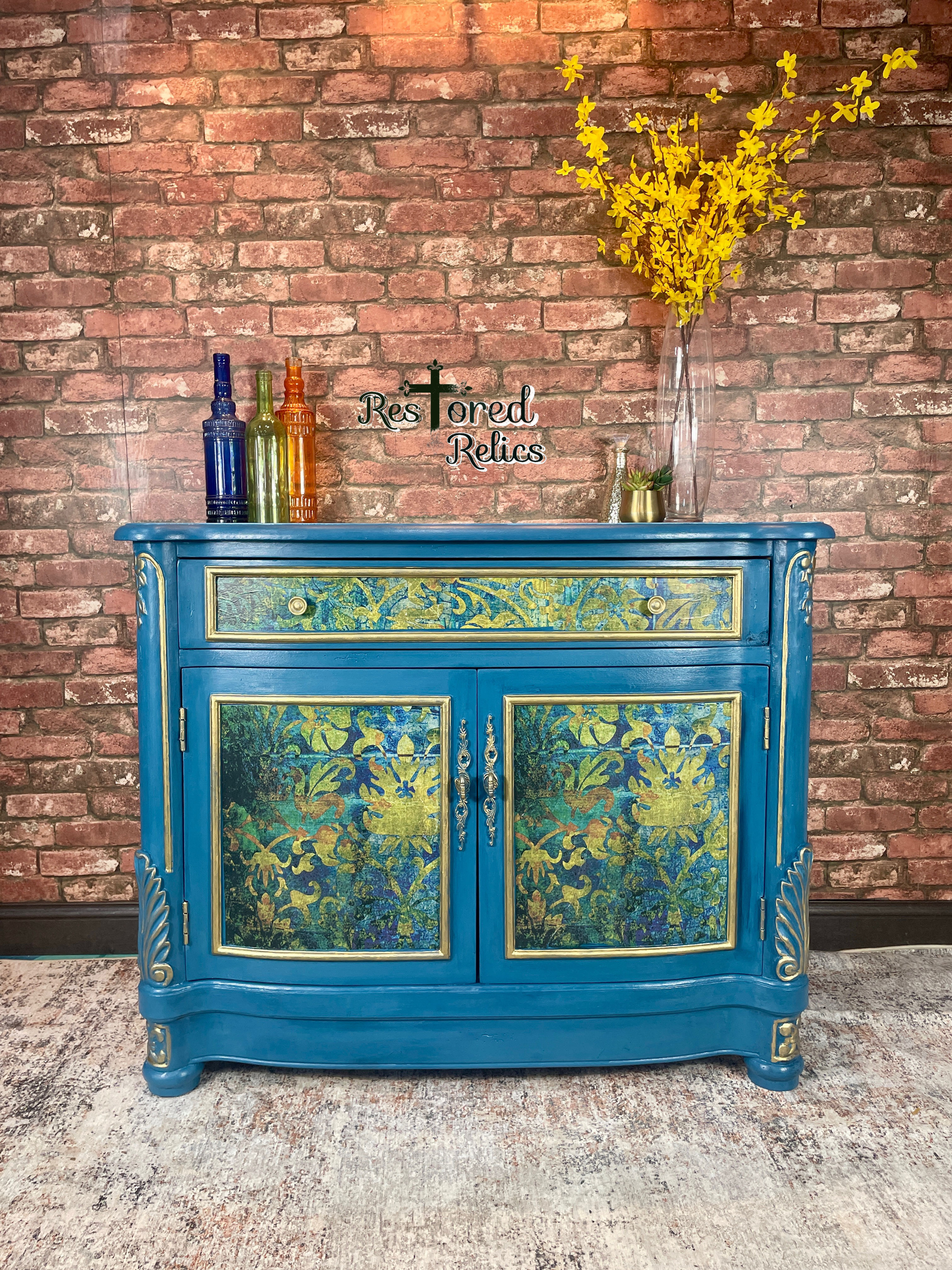 Beautiful Blue & Green Accent Cabinet