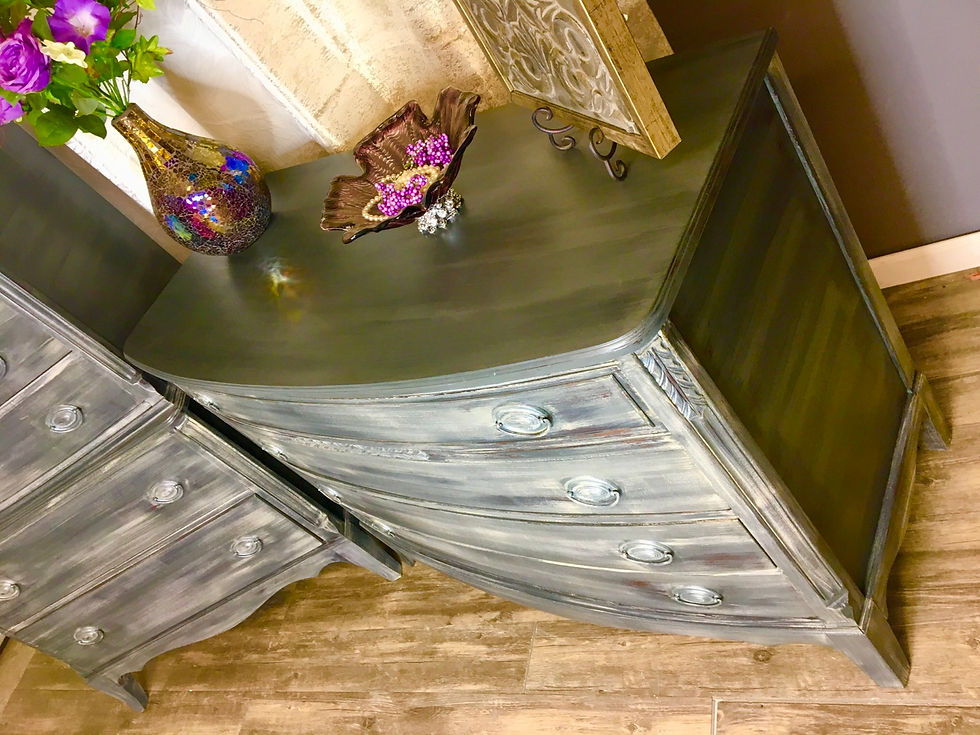 Thumbnail: 2 Vintage Old World Gray Weathered Dressers