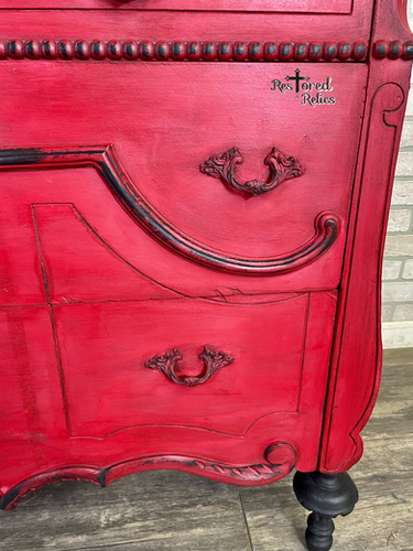 red and black painted dresser Antique Victorian Red & Black Rose Dresser with Mirror