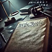 An image of the first page of the Preamble to the U.S. Constitution