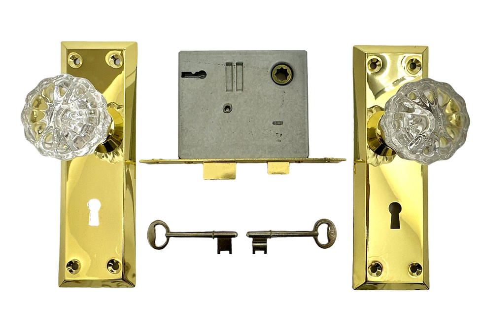 Thumbnail: DOOR MORTISE LOCK WITH GLASS DOOR KNOBS (US3) 玻璃波插芯门锁 (青铜/仿金色)