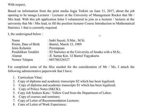 English Contoh Surat Lamaran Kerja Bahasa Inggris