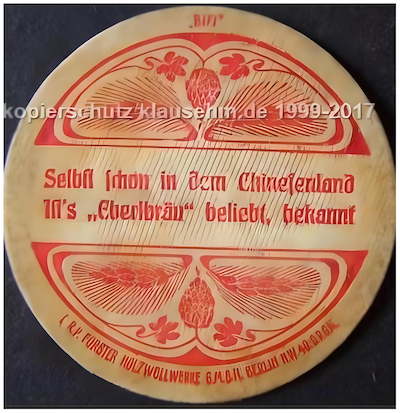 Bierdeckel aus den Jahren um 1890 (Bildrechte bei Klaus Ehm)
