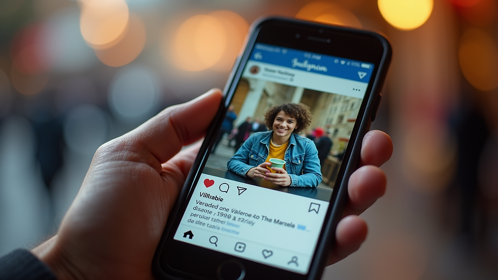 Close-up of a smartphone displaying an engaging social media post with vibrant colors