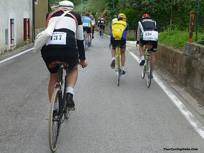 Some of the Old Time Cyclists on one of many Vintage Granfondo's in Italy.